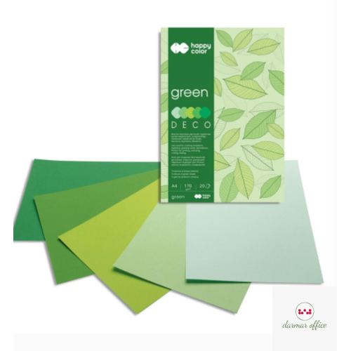 Blok Deco Green A4, 170g, 20 ark, 5 kol. tonacja zielona, Happy Color HA 3717 2030-052