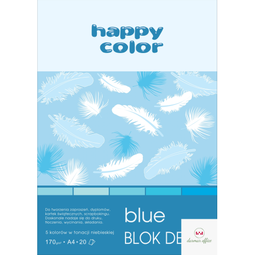 Blok Deco Blue A4, 170g, 20 ark, 5 kol. tonacja niebieska, Happy Color HA 3717 2030-032