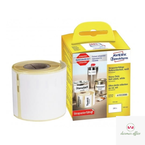 Etykiety Heavy Duty w rolce do drukarek termicznych DymoTM , 200 etyk. / rolka, 104 x 159 mm , poliestrowe, trwałe, białe, AVERY