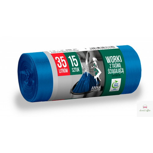 Worki na śmieci 35l supermoc.z taś.(15 szt.) niebieskie ANNA ZARADNA 36370