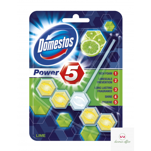 DOMESTOS Zawieszka do toalety KOSTKA POWER5 LIME 9x55g 96972