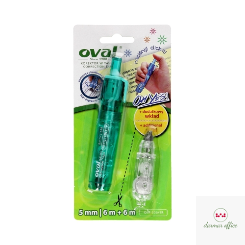 Korektor w taśmie + gratis wkład OVAL QJR-506 CLICK, biały, 5 mm x 6 m 160-2000
