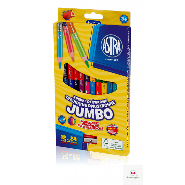Kredki ołówkowe jumbo Astra 12 sztuk 24 kolory, 312118001