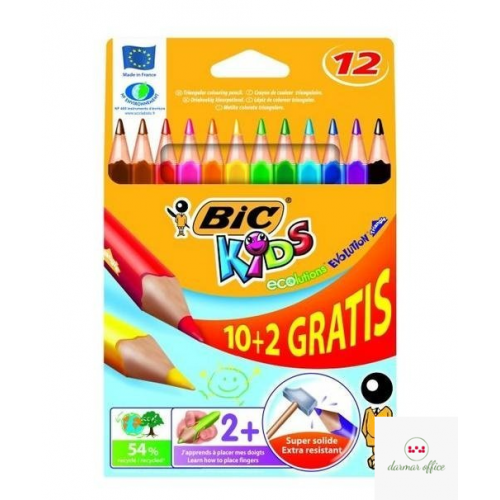 Kredki ołówkowe BIC Kids Evolution Triangle ECOlutions 10+2kol, 8871462