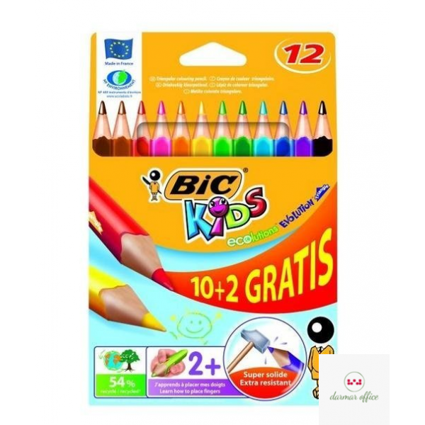Kredki ołówkowe BIC Kids Evolution Triangle ECOlutions 10+2kol, 8871462