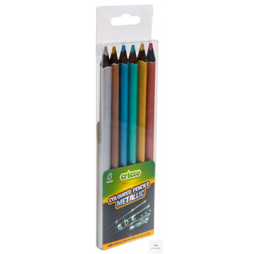 Kredki CRICCO trójk.6kol. BLACK WOOD JUMBO metaliczne etui CR331W6 AX