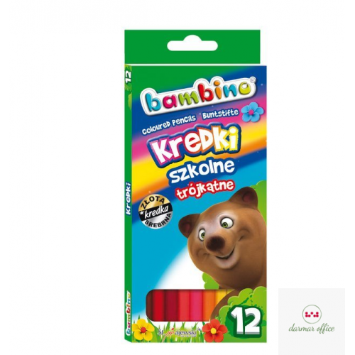 Kredki ołówkowe trójkątne BAMBINO 12 kolorów dł. 18cm w pud.kart.
